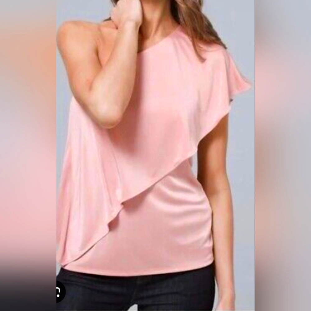 WHBM Whimsical one shoulder top in Goddess Pink and Buttercup Yellow NWOT SZ XXS
